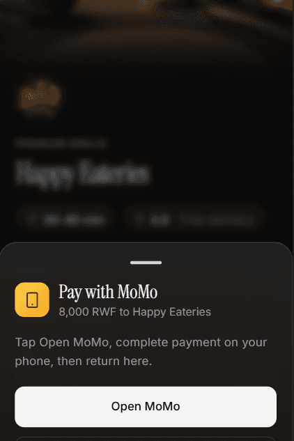 ZanTap checkout sheet asking the customer to pay with MoMo